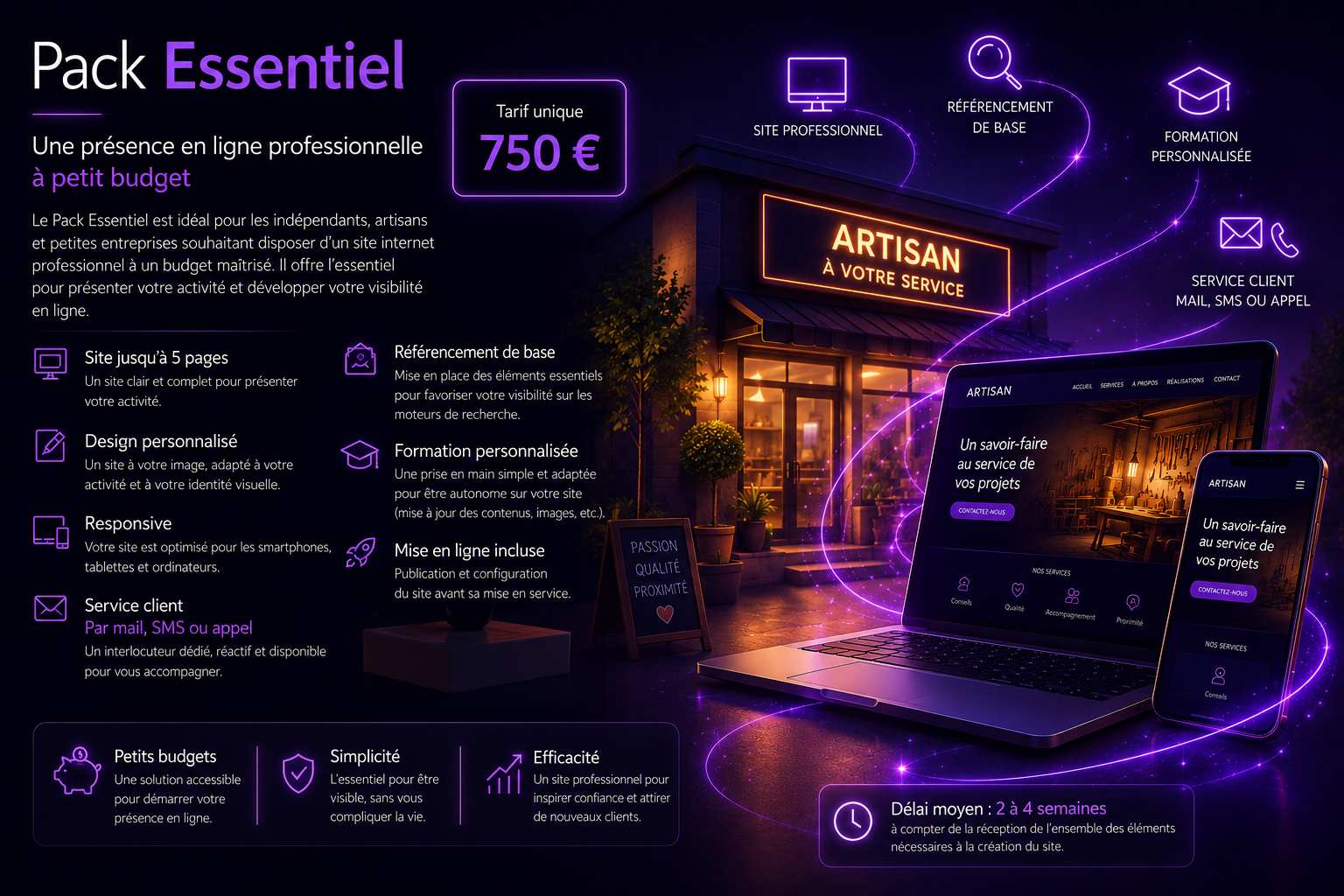 Pack Essentiel Origine Web – création de site internet WordPress à 750 €